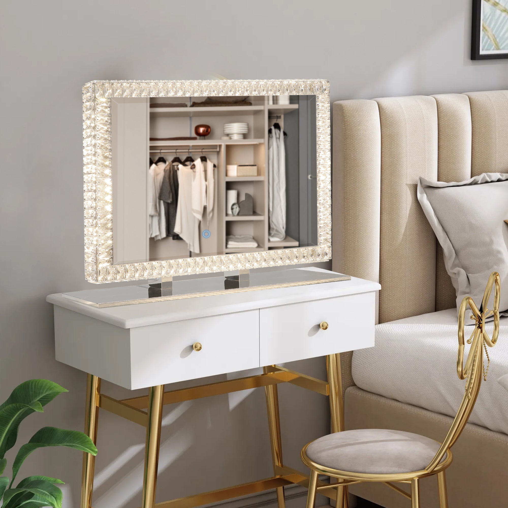 Miroir lumineux LED en cristal avec lumières à intensité variable