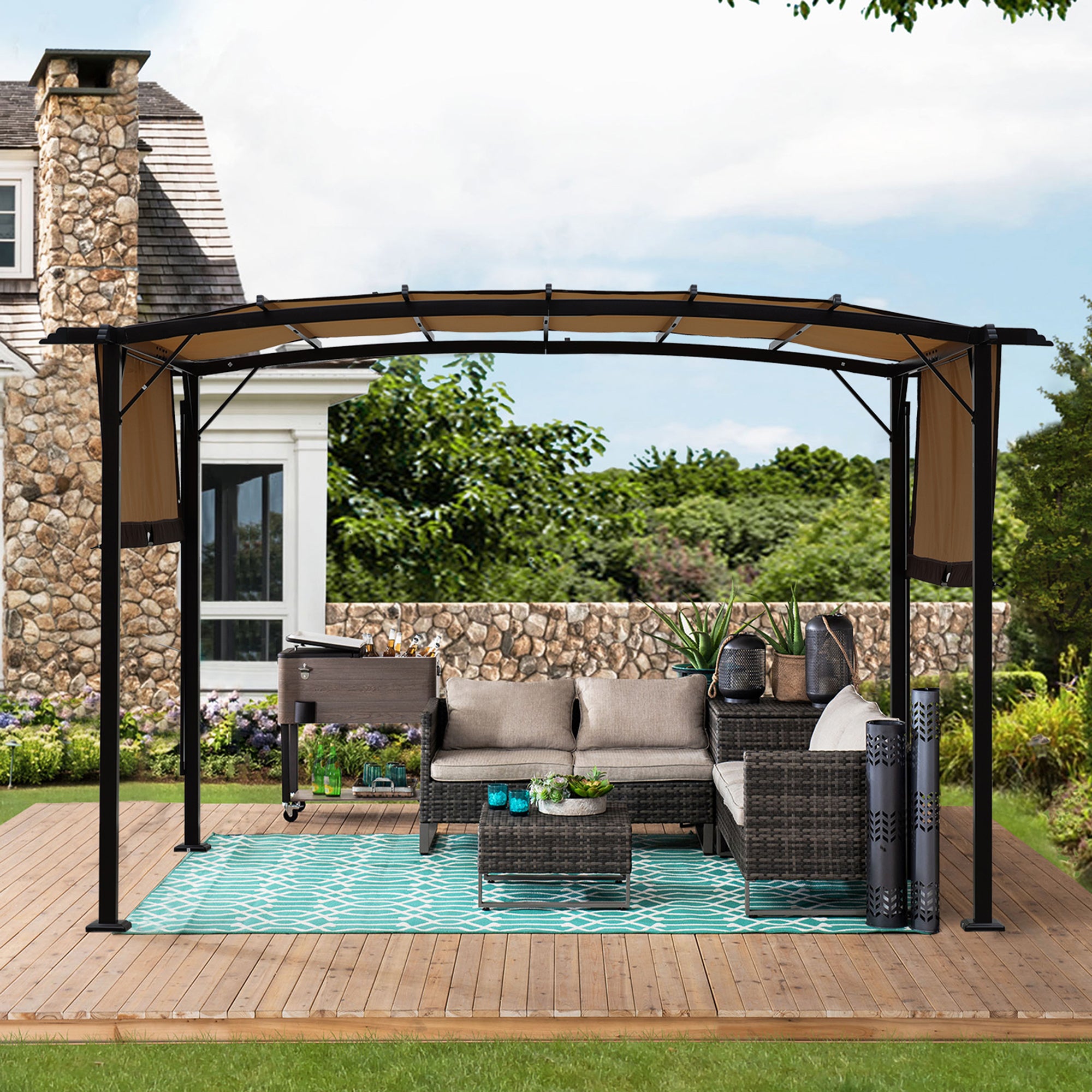 Pergola d'extérieur 12 x 9 pieds, tonnelle rétractable, structure en acier, pergola à raisins, abri solaire pour jardins