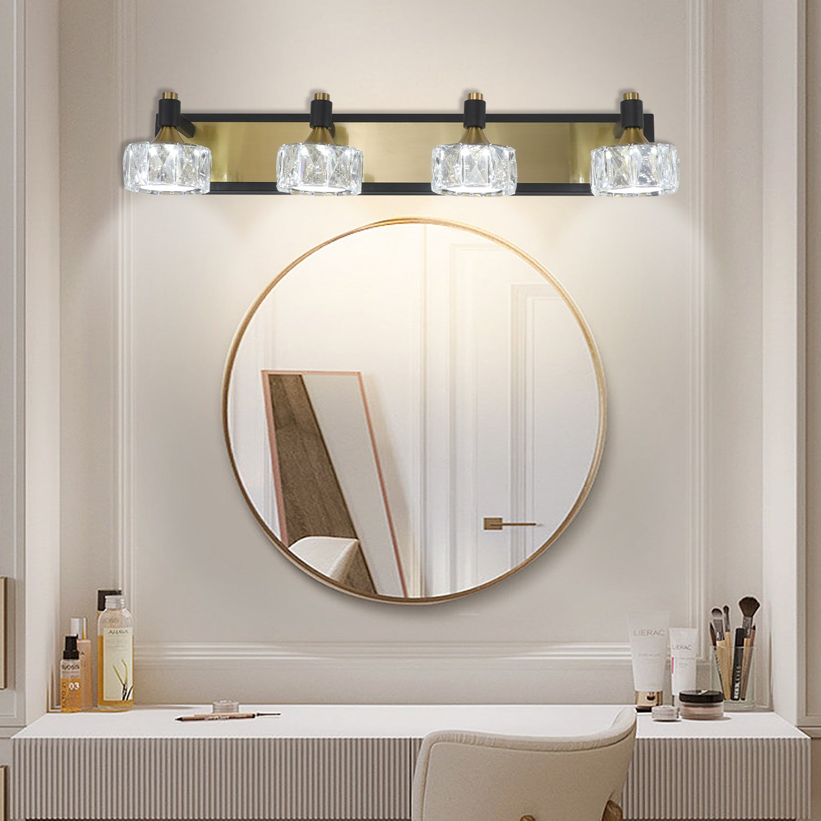 Applique murale de salle de bain moderne à 4 LED en cristal, luminaire suspendu au-dessus du miroir