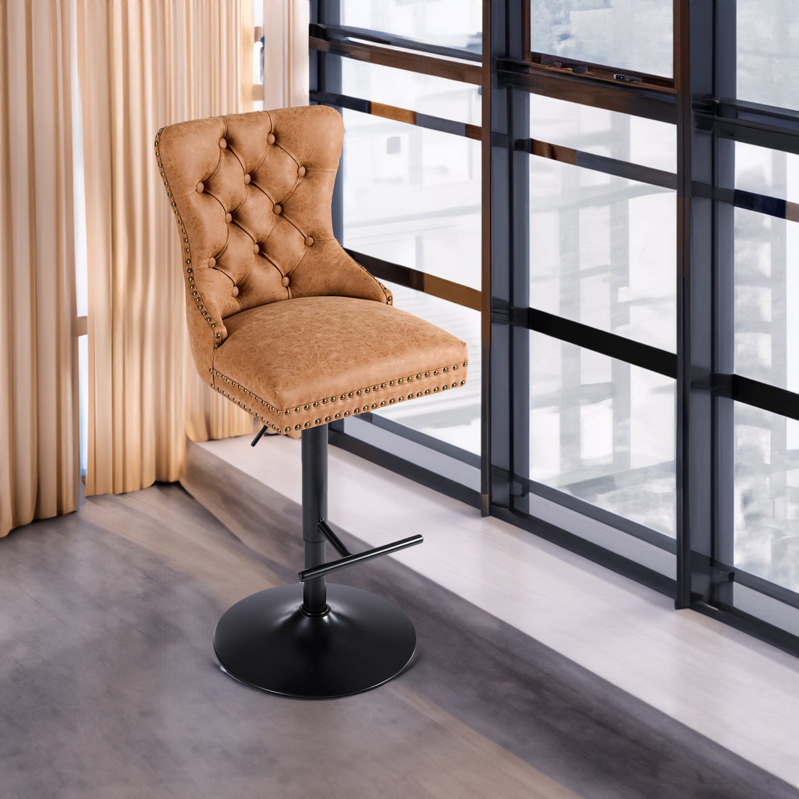 Tabouret de bar rotatif vintage en PU, hauteur d'assise réglable de 25 à 33 pouces, tabouret de bar moderne (orange, ensemble de 2 pièces)
