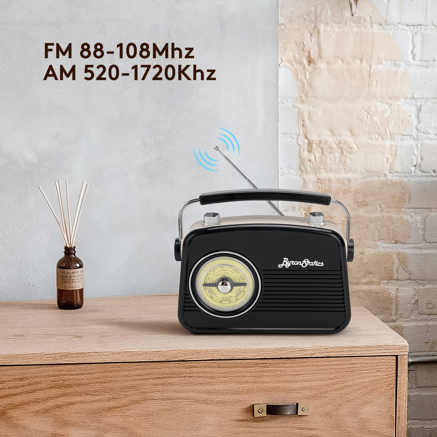Radio AM FM noire - Petite radio portable vintage/rétro avec prise casque et grand cadran rotatif analogique