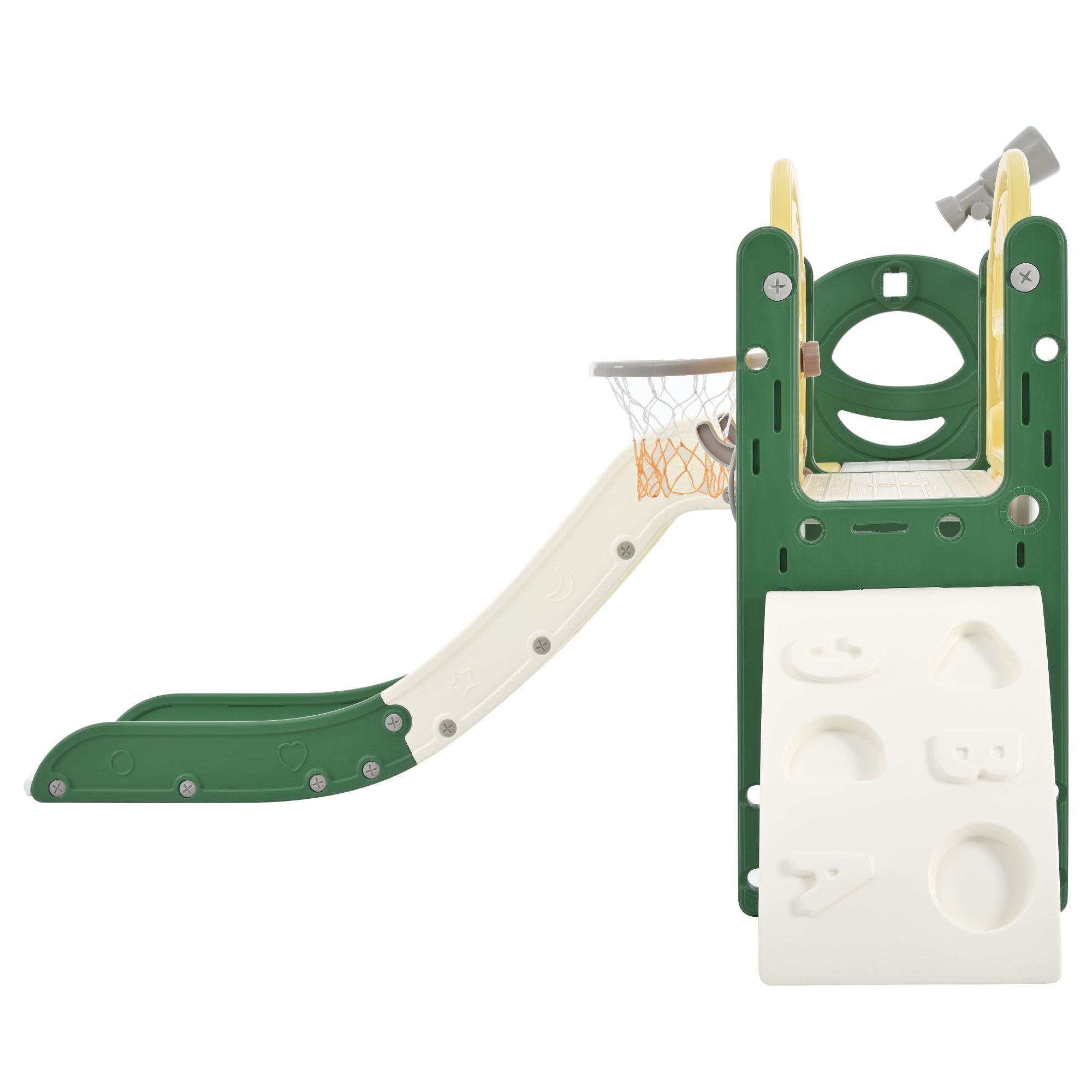 Structure de jeu pour enfants 7 en 1, vaisseau spatial autonome avec toboggan, tunnel en arche jaune + PEHD