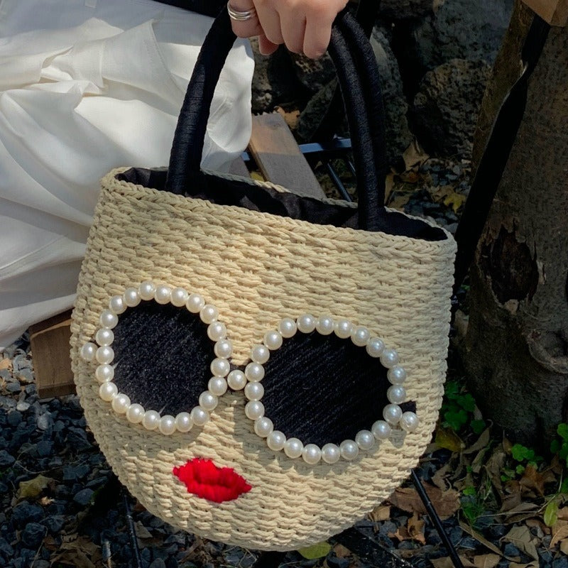 Sac à main en rotin tissé de mode japonaise, sac tissé en forme de seau d'eau de style japonais de dessin animé mignon