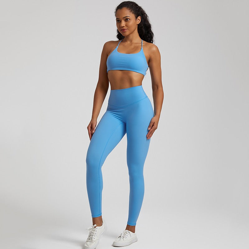 Vêtements de yoga nus européens et américains pour femmes, lifting des fesses, combinaison de course respirante et moulante, vêtements de sport et de fitness du dos