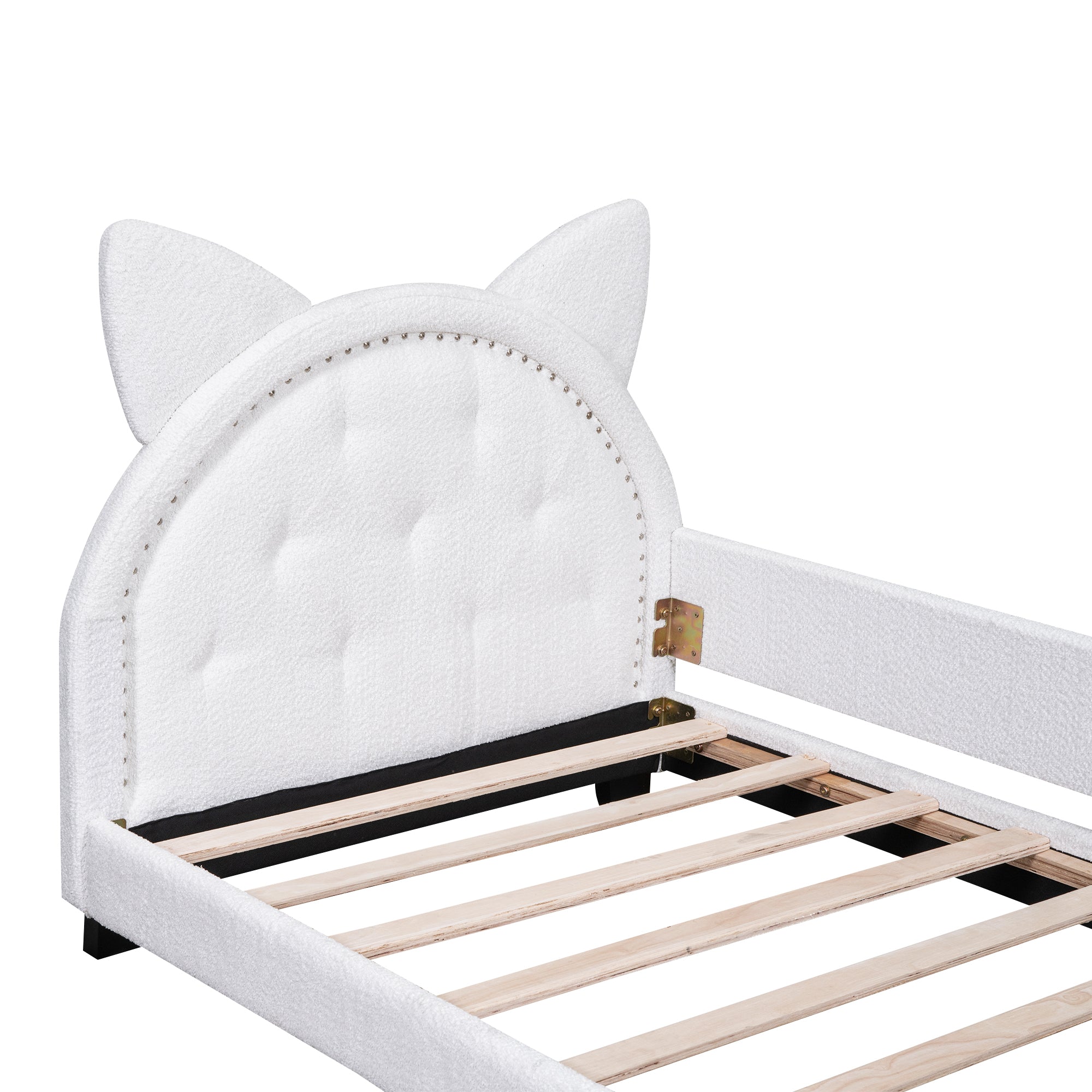 Teddy Fleece Twin Size Upholstered Daybed with Carton Ears Shaped Headboard White