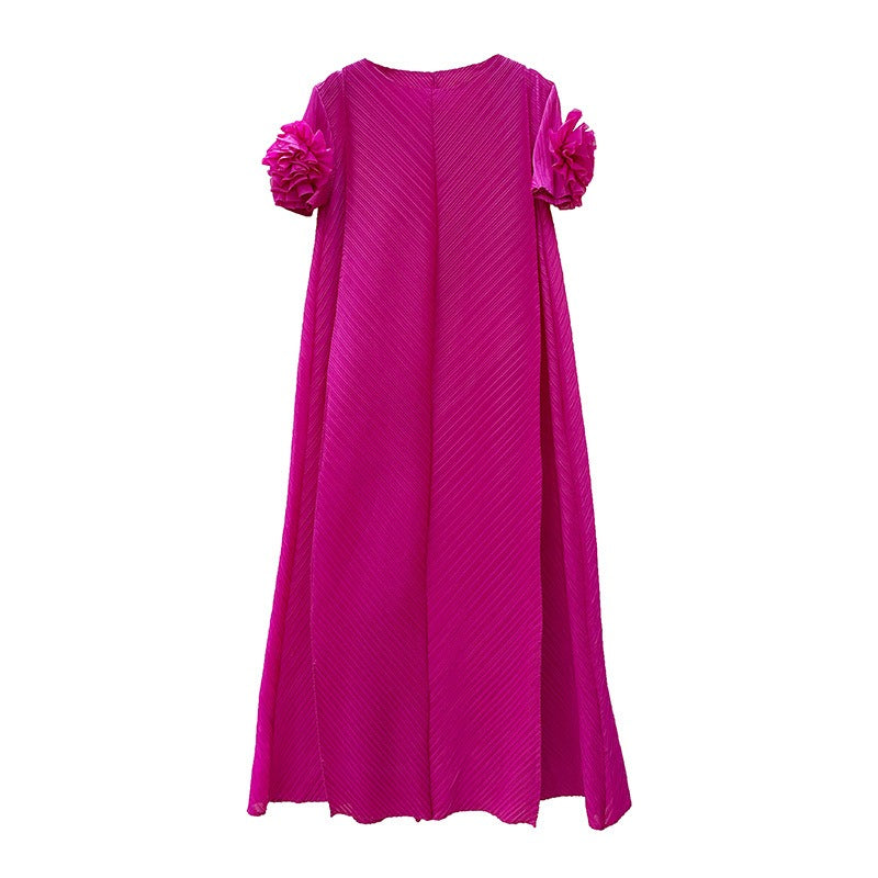 Wrinkle plate flower dress hand cranked flower pressed pleated long skirt