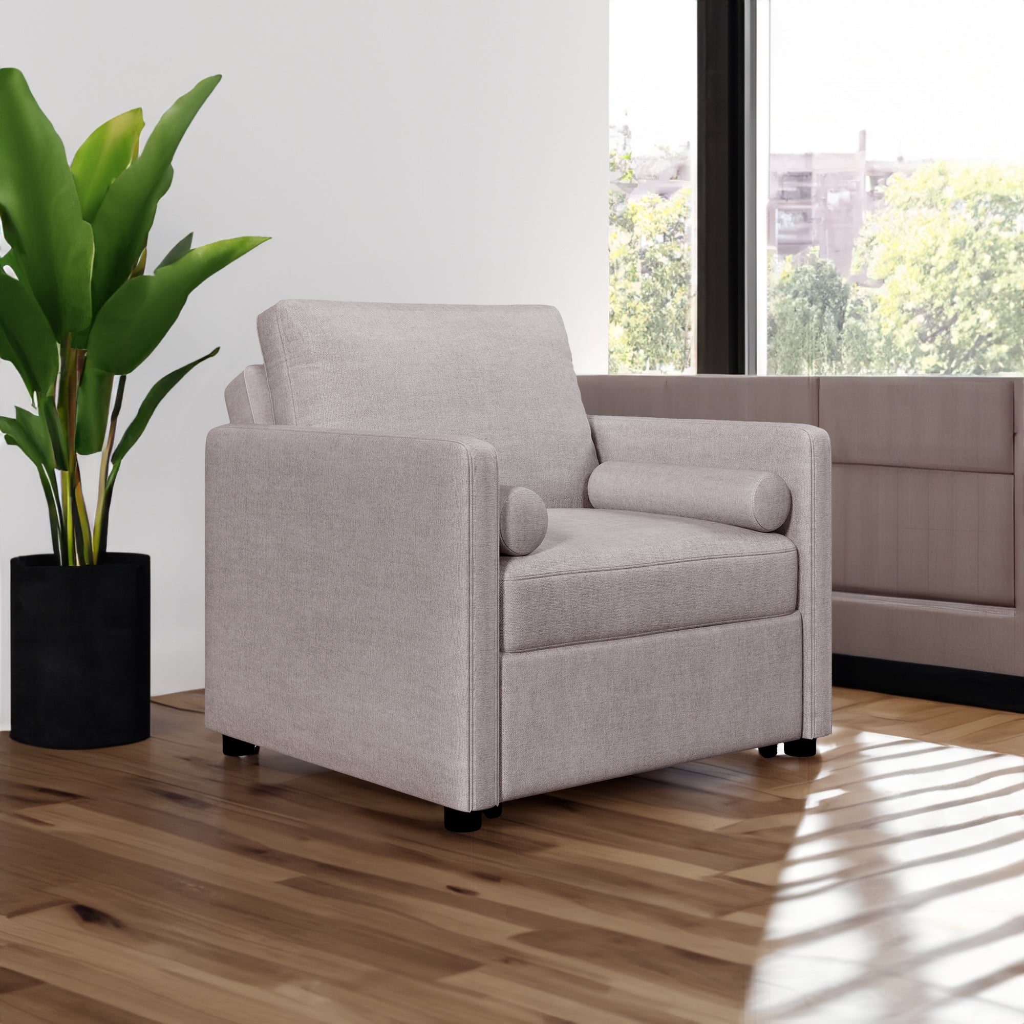 3 in 1 Convertible Sleeper Chair with Adjustable Backrest, Lounger Chair Turns Into Bed, Single Bed for Living Room, Linen, Tan