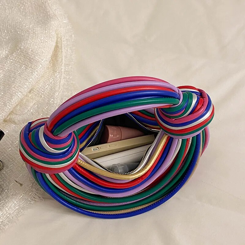 Sac à main de luxe en forme de nouilles arc-en-ciel colorées pour femme, fourre-tout, pochette, sac de soirée, sac fourre-tout ...