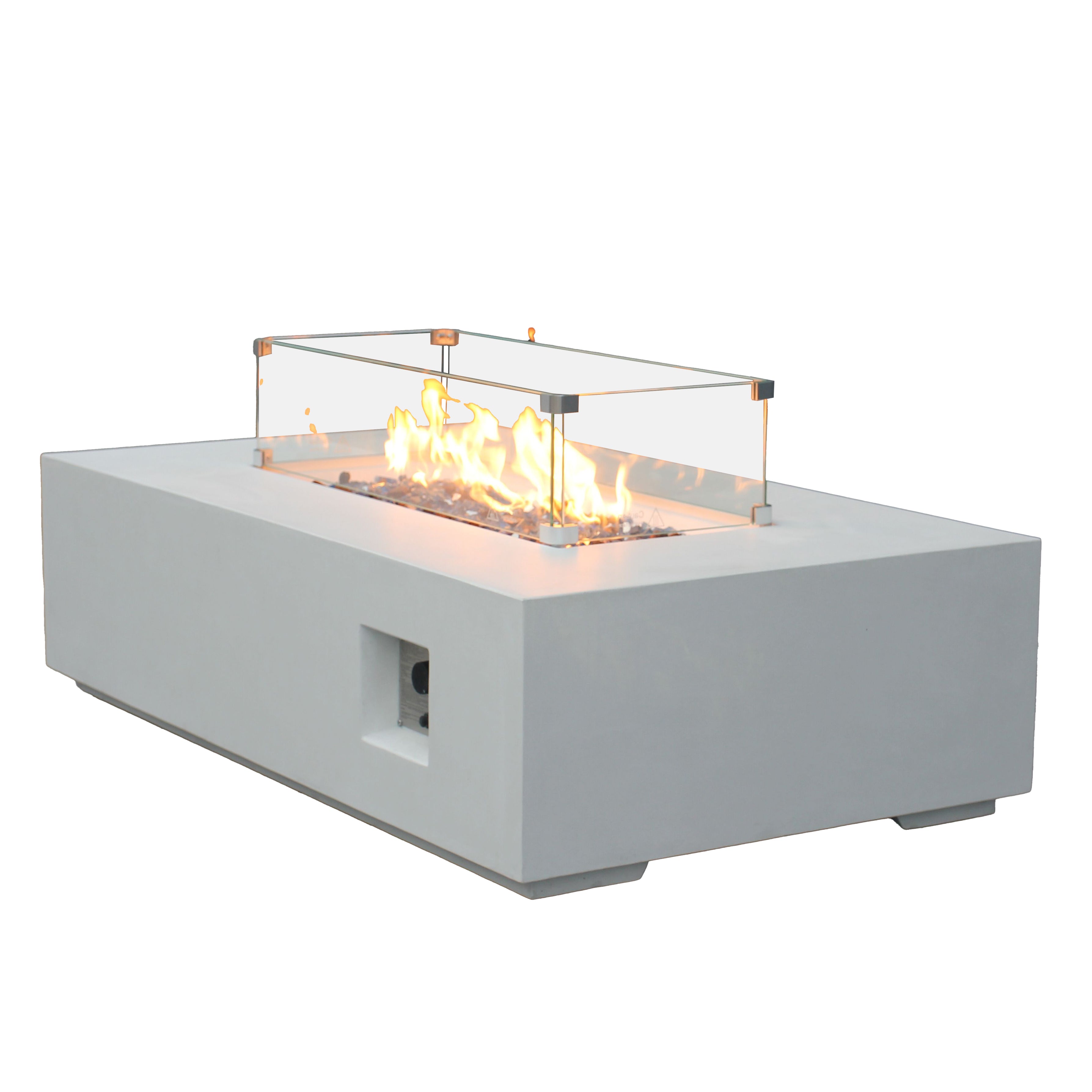 Table de foyer rectangulaire au gaz propane en béton pour l'extérieur de 52 pouces de couleur blanc antique