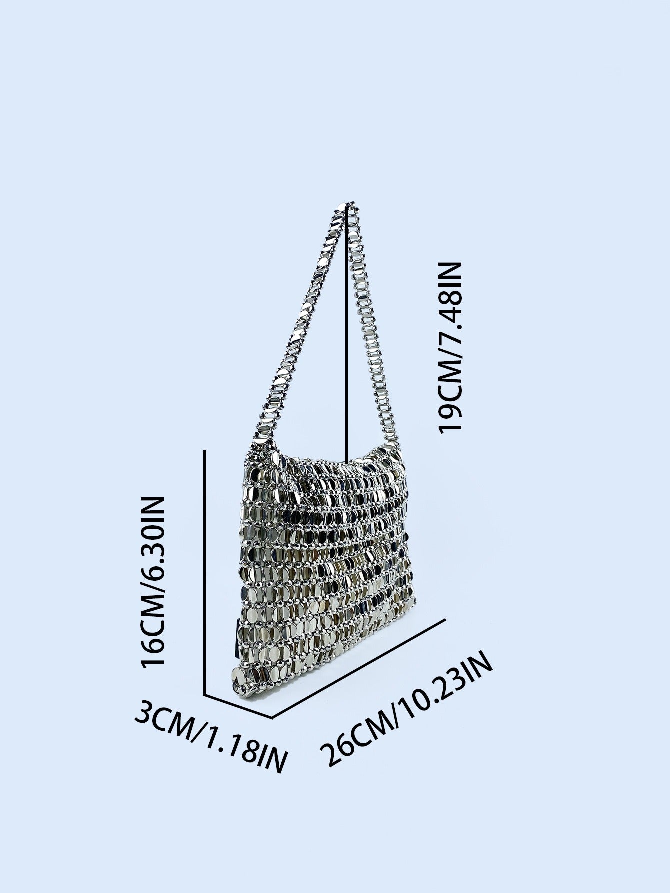 Sac à main rétro en métal argenté à paillettes pour femme, tissé à la main, haut de gamme, à bandoulière et sous les aisselles