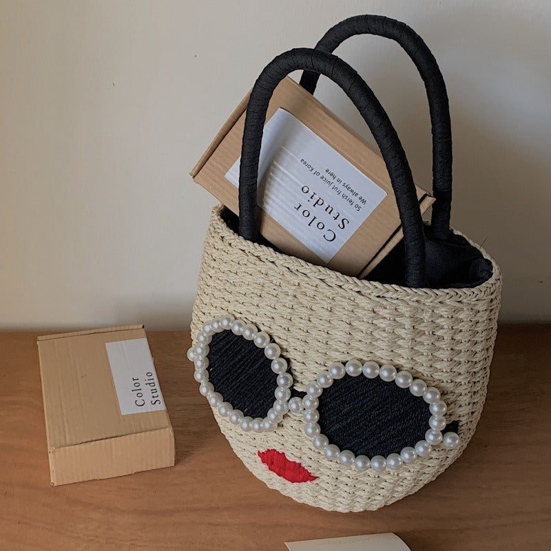 Sac à main en rotin tissé de mode japonaise, sac tissé en forme de seau d'eau de style japonais de dessin animé mignon