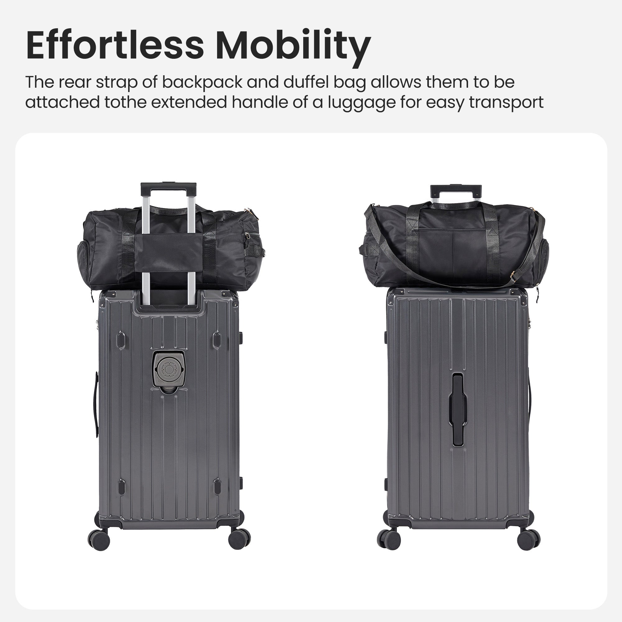 Ensemble de 4 valises (50, 61, 73, 74 cm, sac de voyage), valises légères et résistantes en PC et ABS avec porte-gobelet pliable, serrure TSA, gris