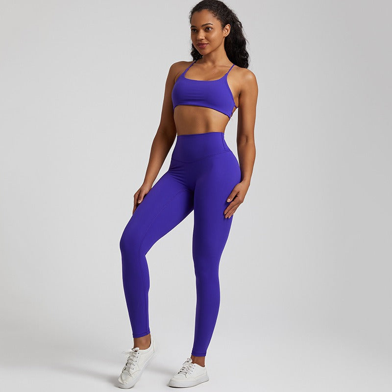 Vêtements de yoga nus européens et américains pour femmes, lifting des fesses, combinaison de course respirante et moulante, vêtements de sport et de fitness du dos