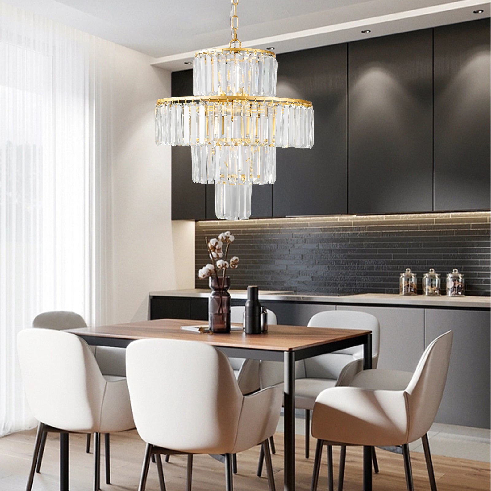 Lustre en cristal de luxe, lustre moderne, luminaire suspendu, diamètre 19,7 pouces