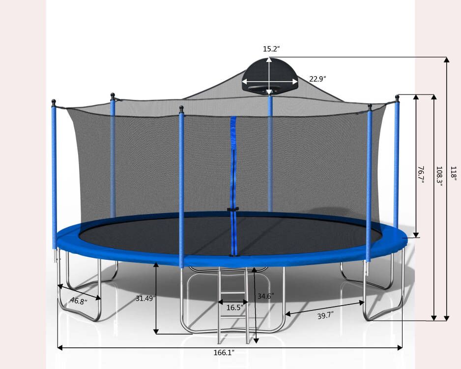 Trampoline de 14 pieds pour adultes et enfants avec panier de basket, trampolines d'extérieur avec échelle et filet de sécurité pour enfants et adultes