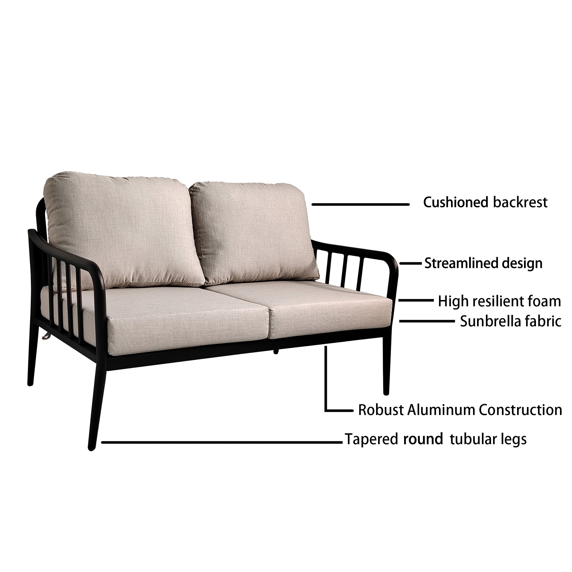 Ensemble de 2 canapés causeuse modernes en aluminium pour patio extérieur, pour conversation et discussion