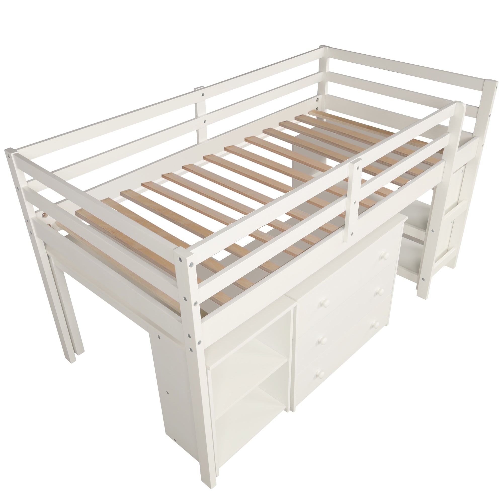 Lit mezzanine simple avec armoire et bureau roulant portable - Blanc (ANCIEN SKU : LP000113AAK)