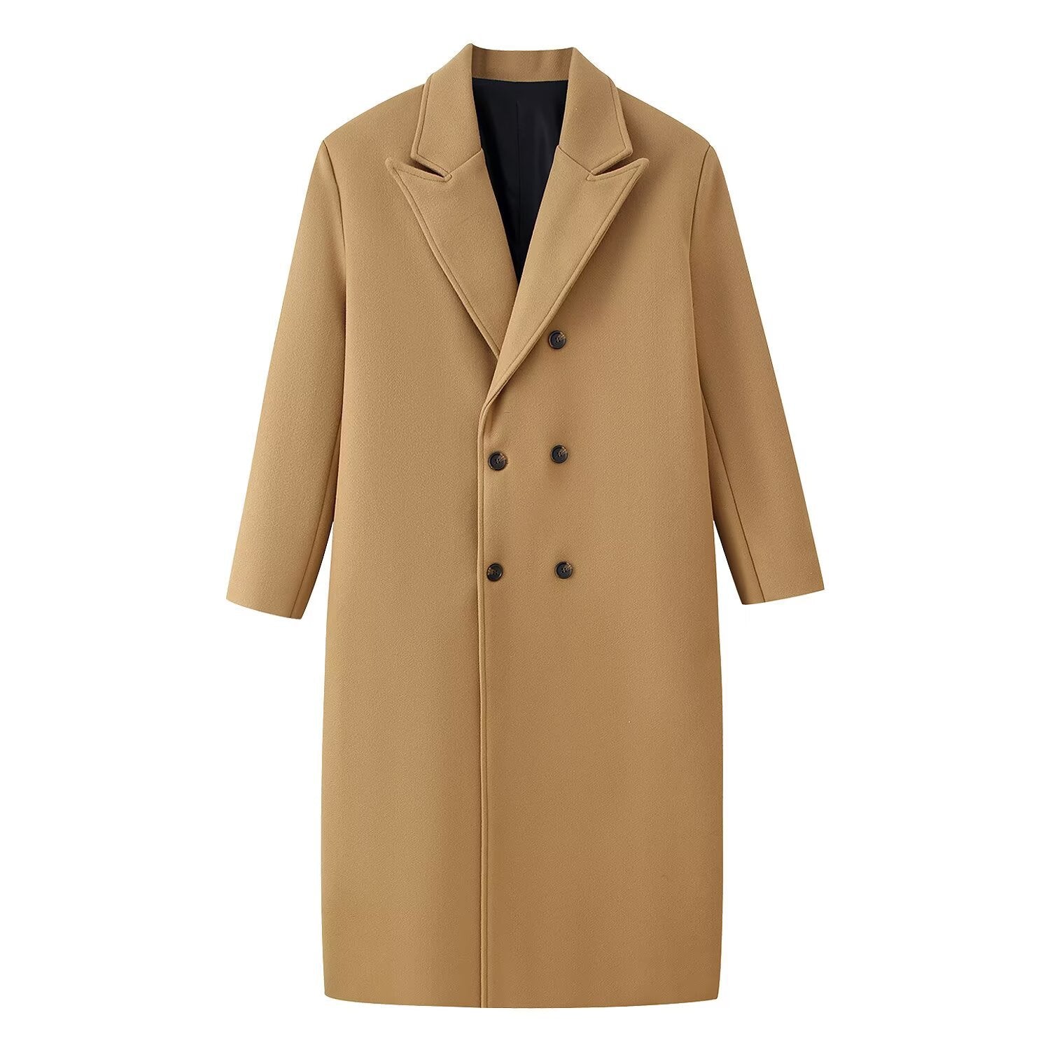 Double breasted long coat woolen jacket