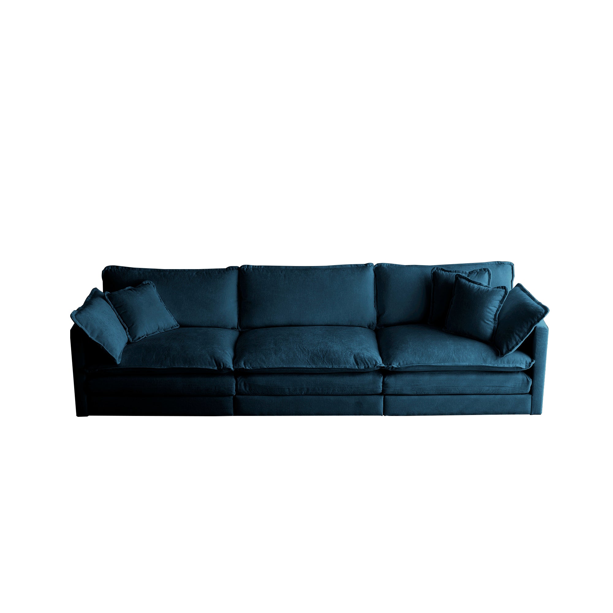 Canapé 3 places moderne du milieu du siècle avec 2 coussins d'accoudoir et 3 coussins décoratifs, canapé pour salon en chenille bleue