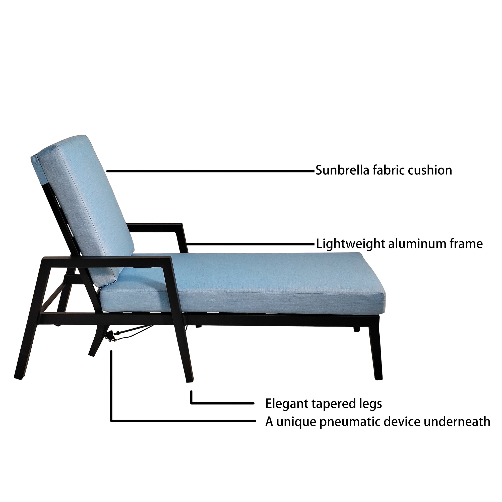 Ensemble de 3 chaises longues d'extérieur en aluminium avec 2 chaises longues et 1 table d'appoint