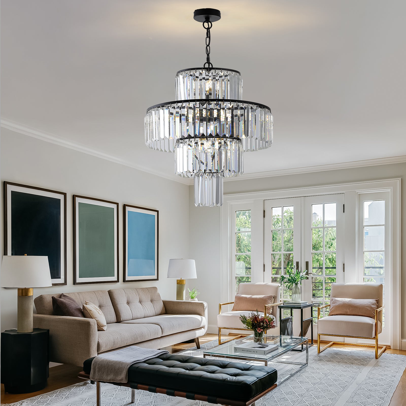 Black Luxury Crystal Chandelier Modern Chandeliers Lights Fixture Hanging Pendant Light Fixture for Dining Room Bedroom