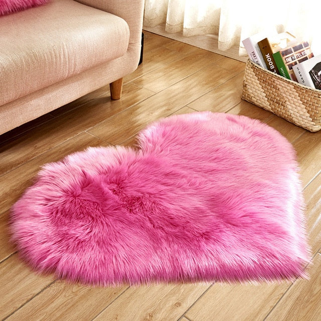 Tapis Love Heart en laine artificielle, tapis de sol en fausse fourrure, tapis de salon doux et moelleux, tapis de chambre à coucher