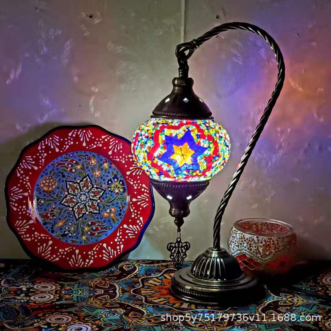 Table de chevet en mosaïque rétro marocaine exotique, coiffeuse Little Swan Cafe, table basse, lampe décorative