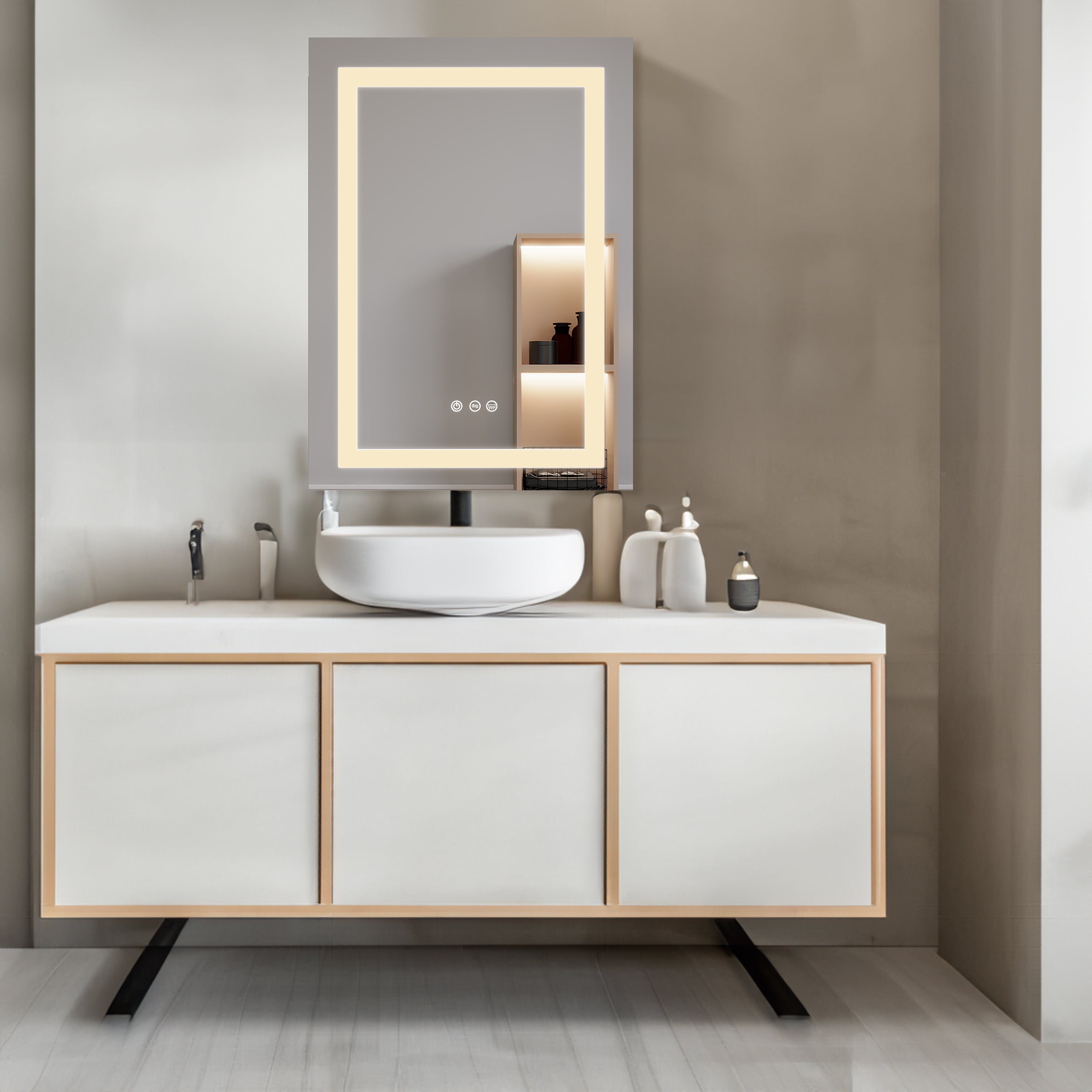 Armoire à pharmacie de salle de bain 26x20 pouces (porte gauche) avec miroir LED 3000K ~ 6000K éclairage à porte simple armoire de salle de bain avec interrupteur tactile réglable