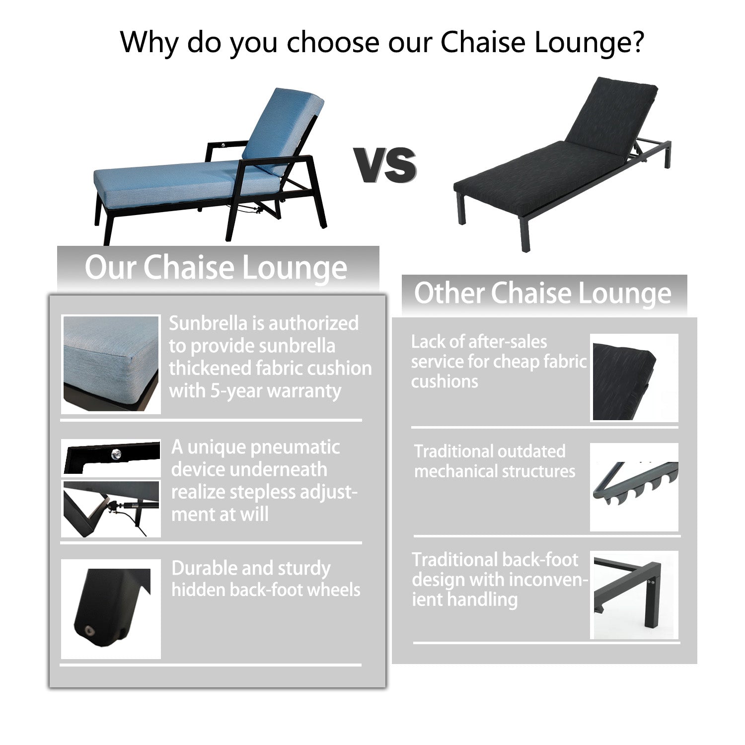Ensemble de 3 chaises longues d'extérieur en aluminium avec 2 chaises longues et 1 table d'appoint