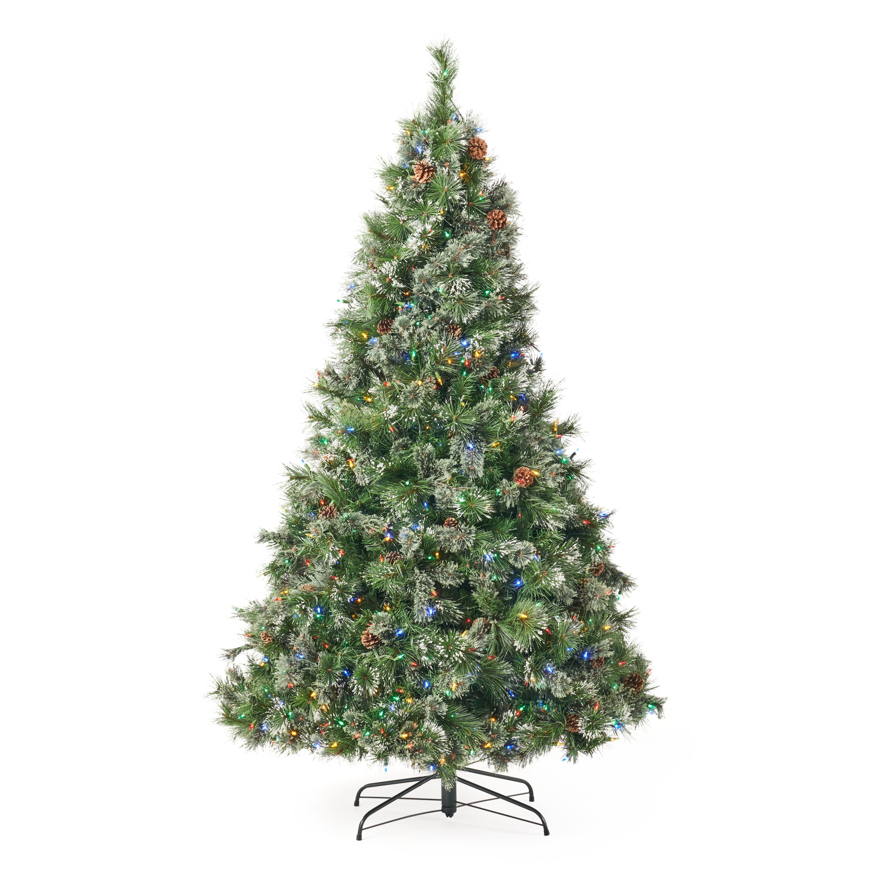 Sapin de 7 pi, mélange de cachemire et de poils de neige, avec 75 pommes de pin et 900 lumières LED - UL, 1 233 pointes, diamètre : 59
