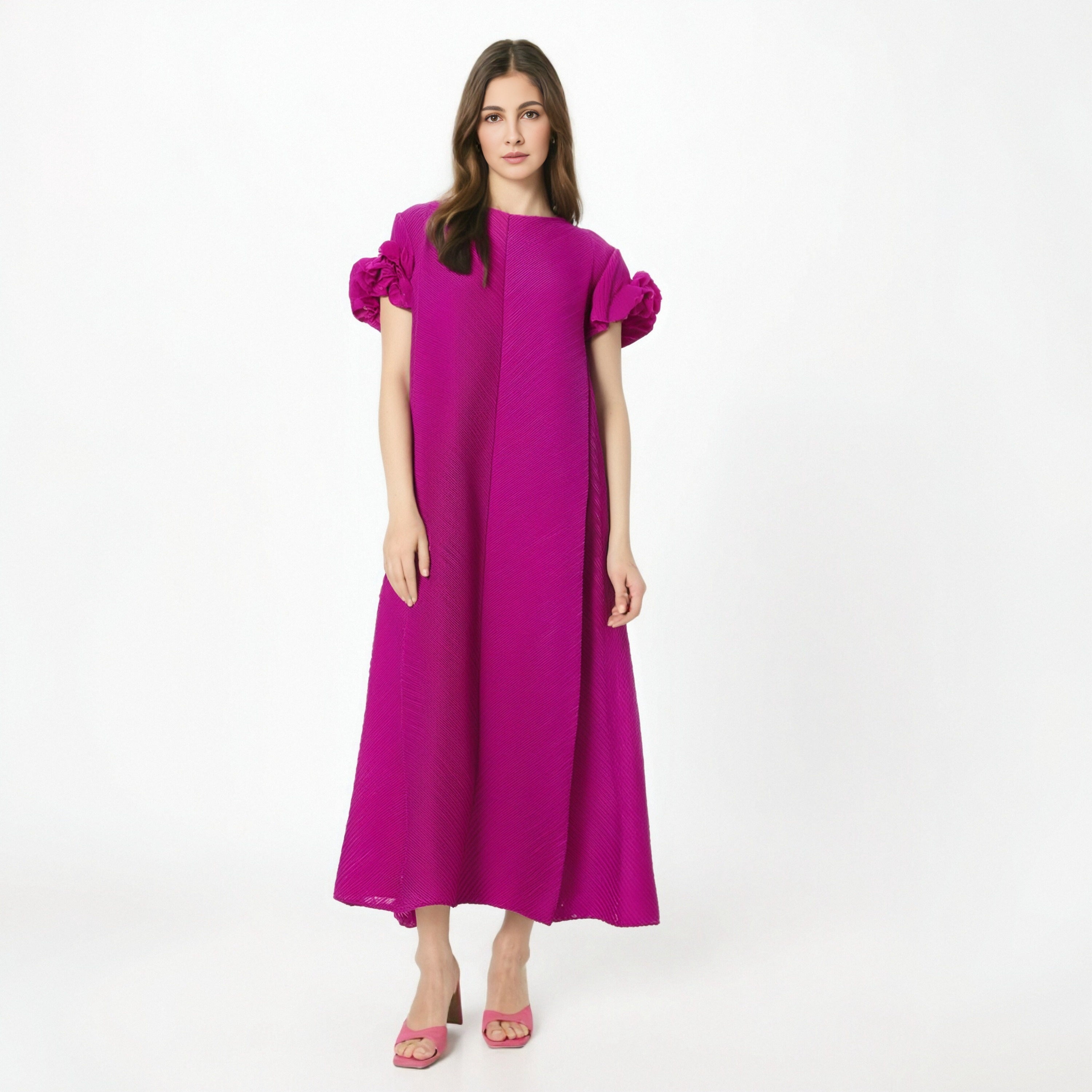 Wrinkle plate flower dress hand cranked flower pressed pleated long skirt