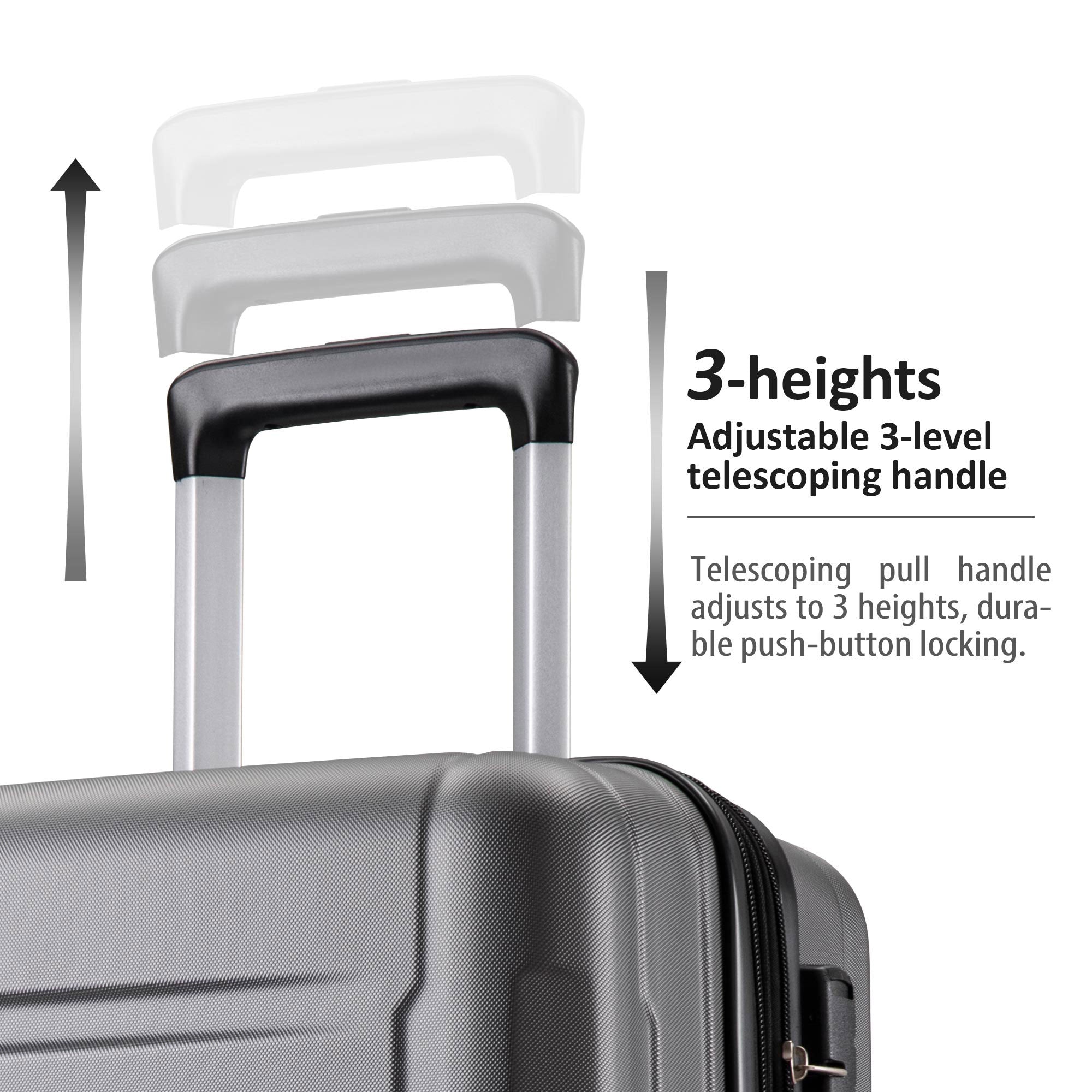 Ensemble de 2 valises extensibles à roulettes pivotantes, valise légère en ABS avec serrure TSA, 20 pouces et 24 pouces, gris foncé et plastique