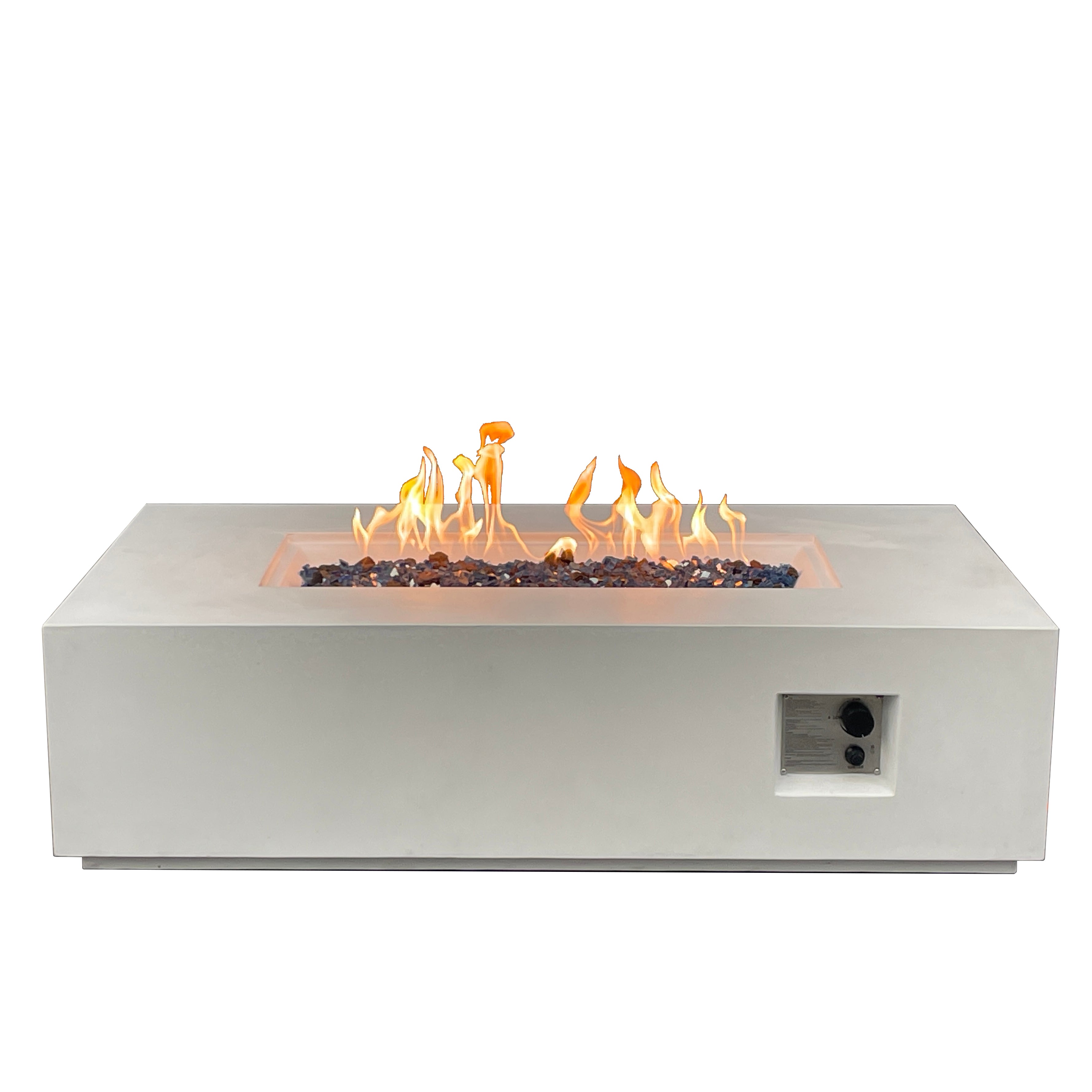 Table de foyer rectangulaire au gaz propane en béton pour l'extérieur de 52 pouces de couleur blanc antique