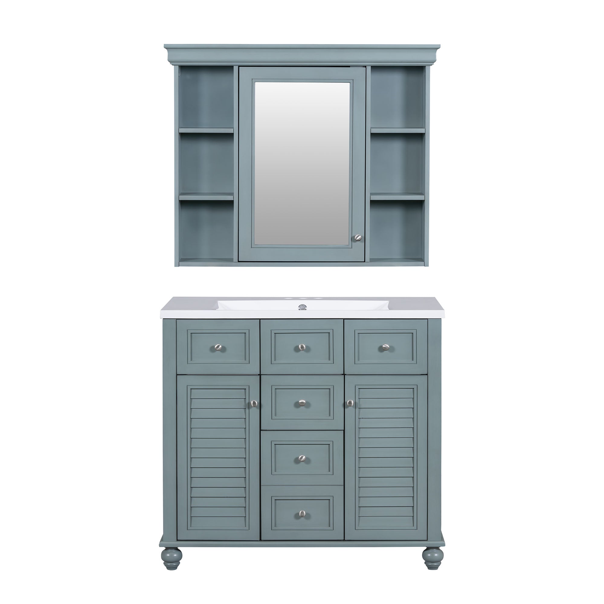 Armoire à miroir moderne de 36 pouces avec étagères réglables, 2 portes à fermeture douce et 6 organisateurs de portes d'armoire de rangement à tiroirs