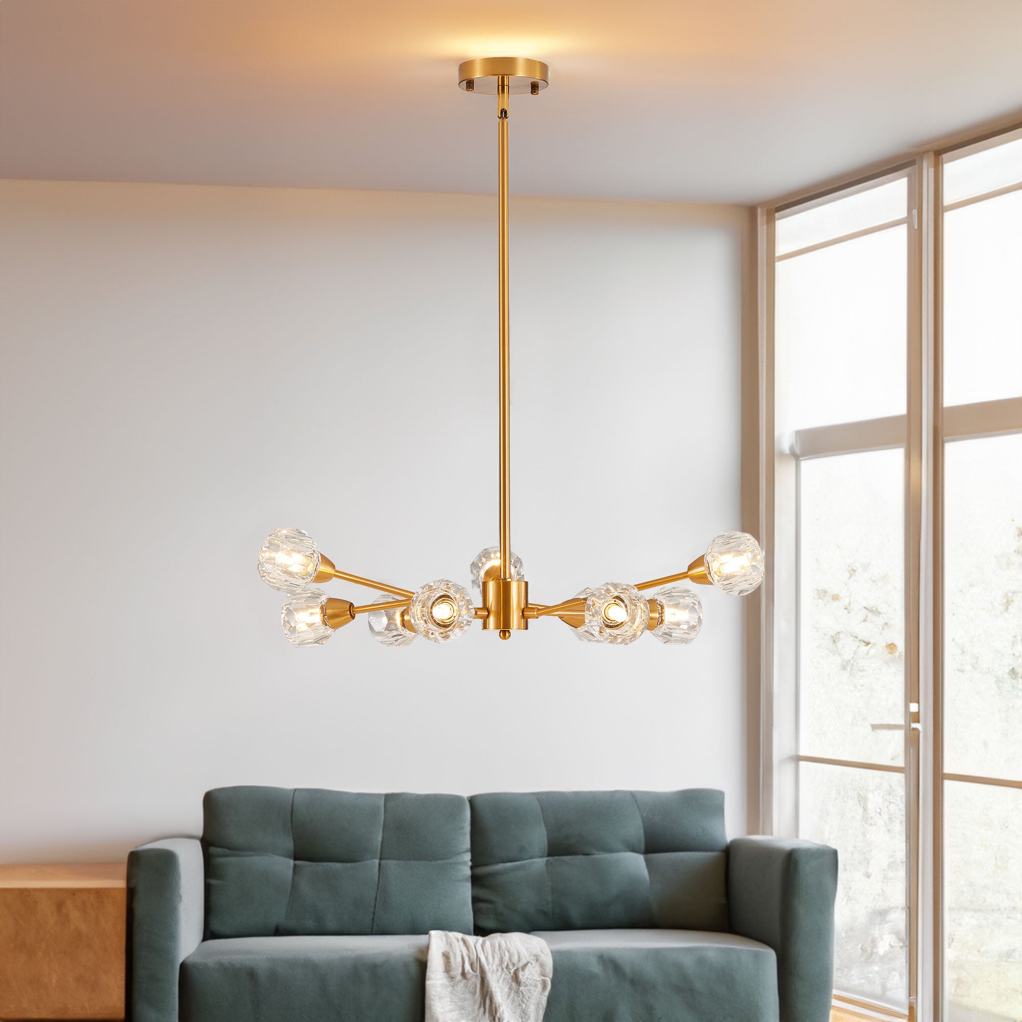Lustres en cristal modernes, lustre doré à 9 lumières pour salon et chambre (ampoules non incluses)