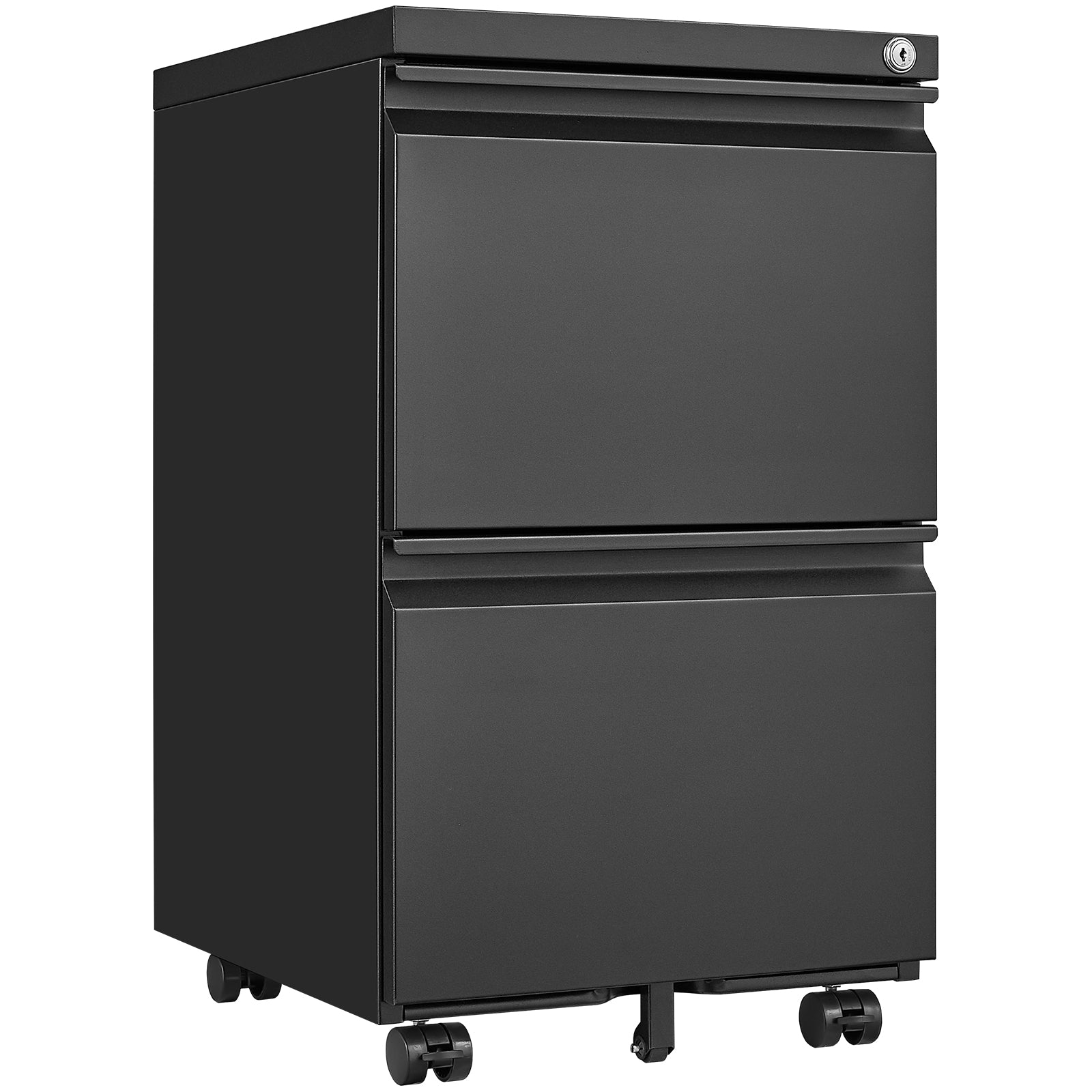 Metal 2 drawer mobile file cabinet with lock, 25.6-inch high legal/letter size file storage cabinet black