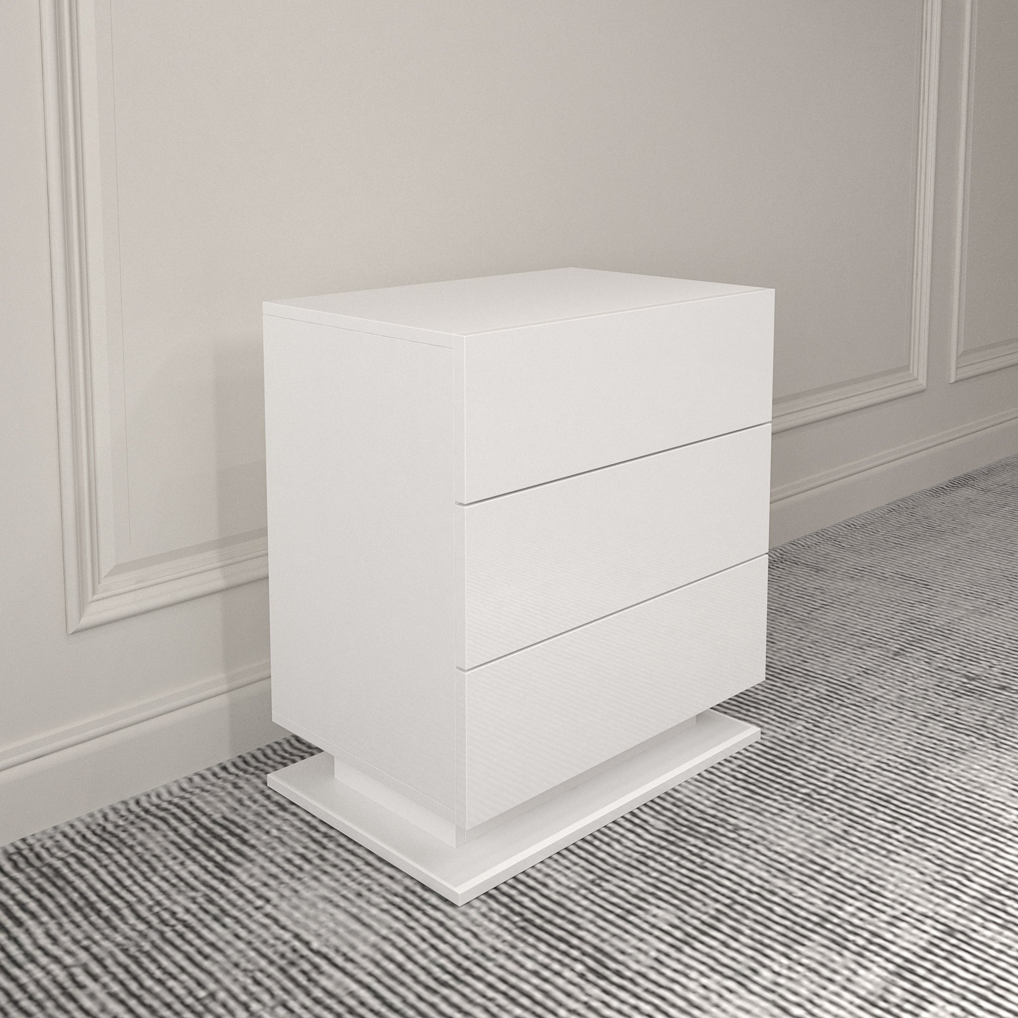 Table de chevet LED avec 3 tiroirs, table de chevet blanche, table d'appoint moderne pour chambre à coucher