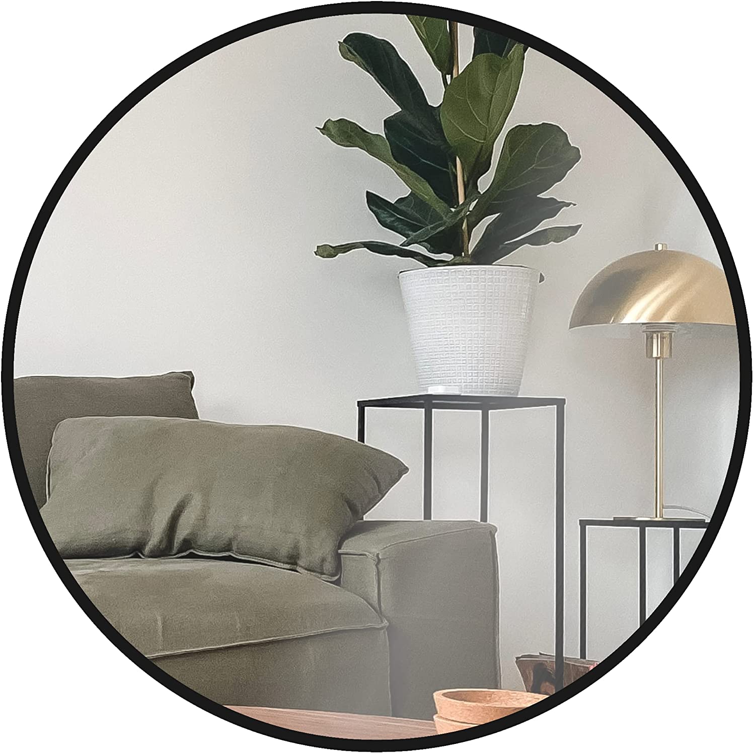 Miroir de salle de bain rond en métal noir de 24 pouces