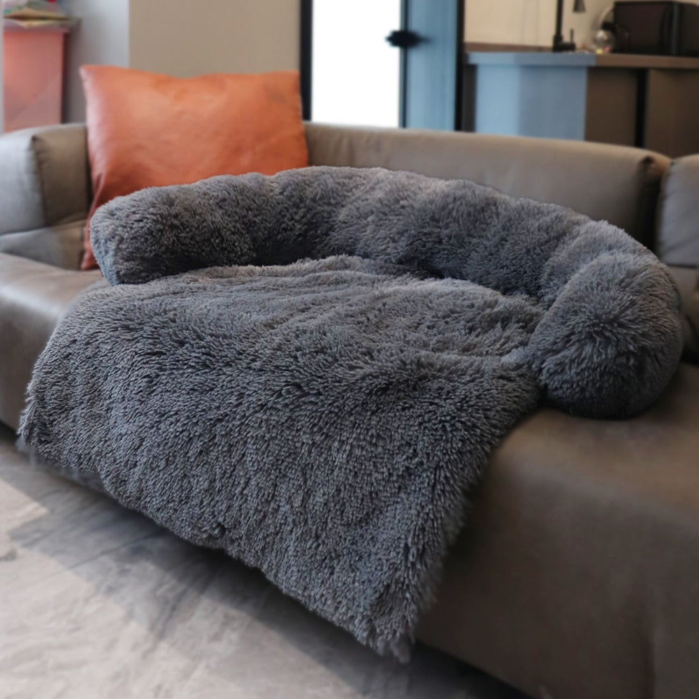 Grand canapé-lit d'hiver pour chien avec fermeture éclair, housse amovible, niche en peluche, tapis pour chat, canapé-lit pour grand chien