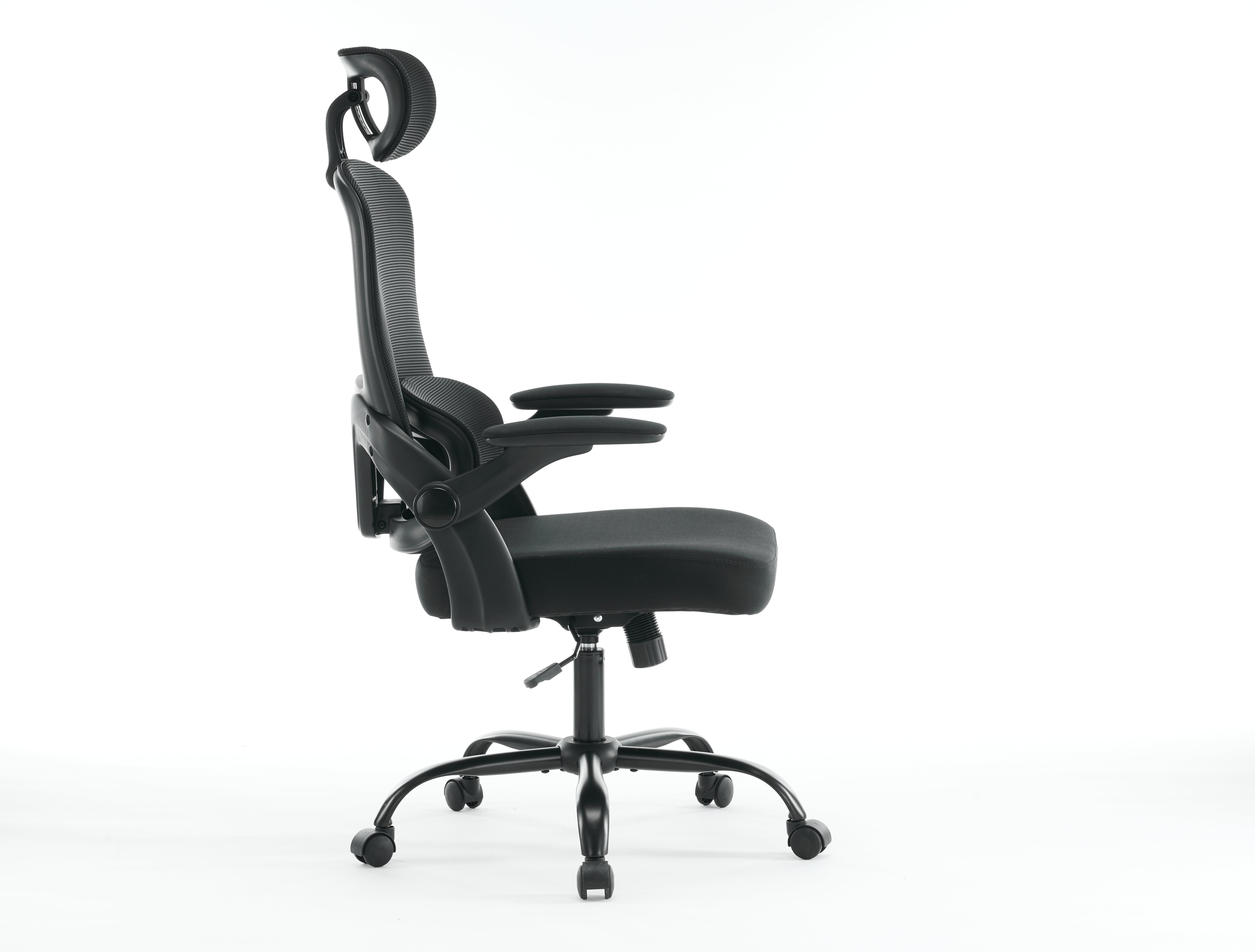 Chaise de bureau à dossier haut en maille avec accoudoirs 3D, chaise de travail d'ordinateur rotative avec appui-tête réglable 2D, fonction d'inclinaison noire