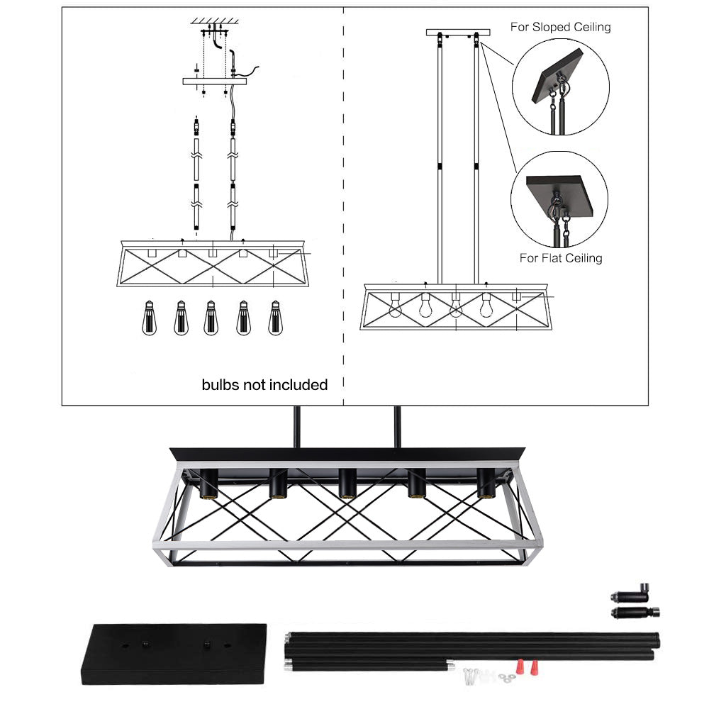 Lustres de style ferme à 5 lumières pour salle à manger (sans ampoules)