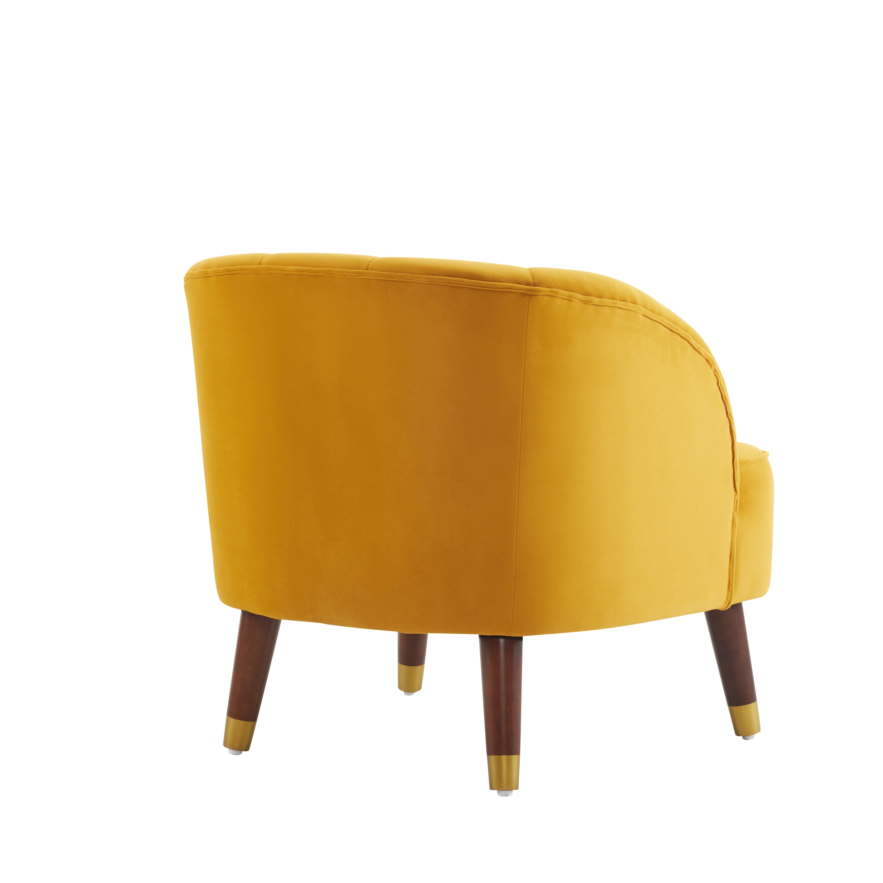 Chaise d'appoint rembourrée en forme de tonneau avec pieds en bois