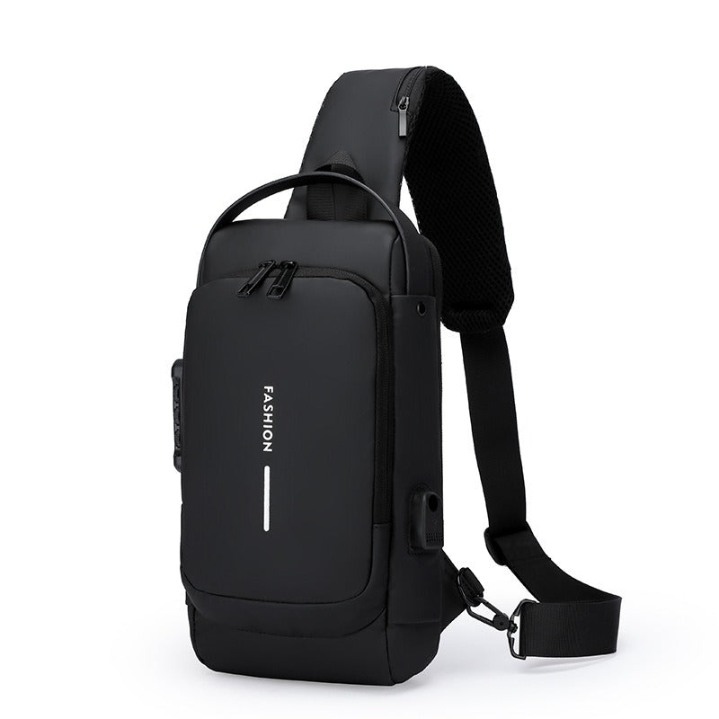 Sac à bandoulière étanche et antivol avec mot de passe et port USB pour homme