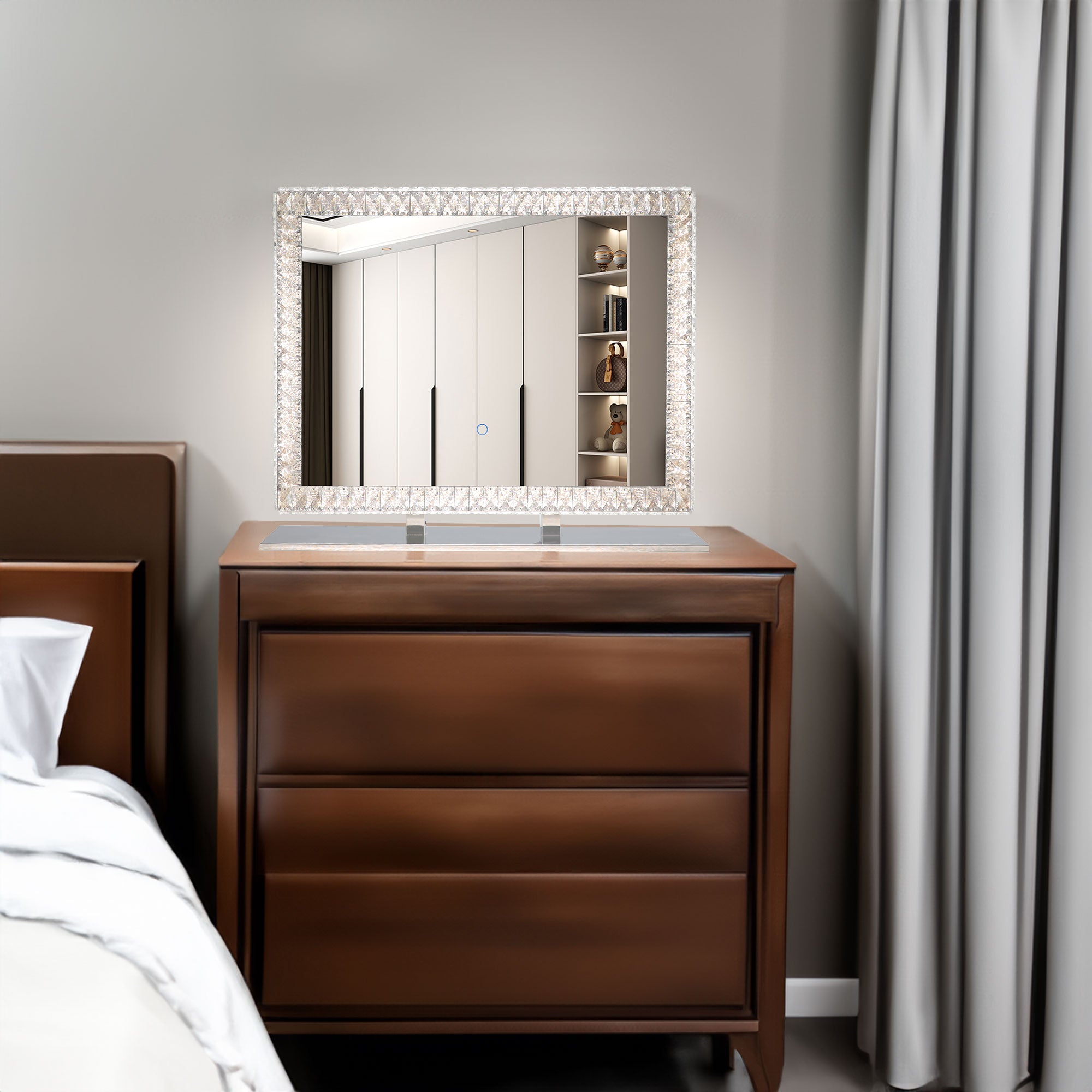 Miroir lumineux LED en cristal avec lumières à intensité variable