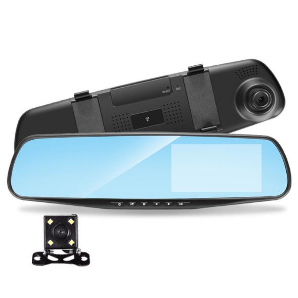 Caméra DVR de voiture Full HD 1080p, rétroviseur automatique de 4,3 pouces, enregistreur vidéo numérique, double objectif