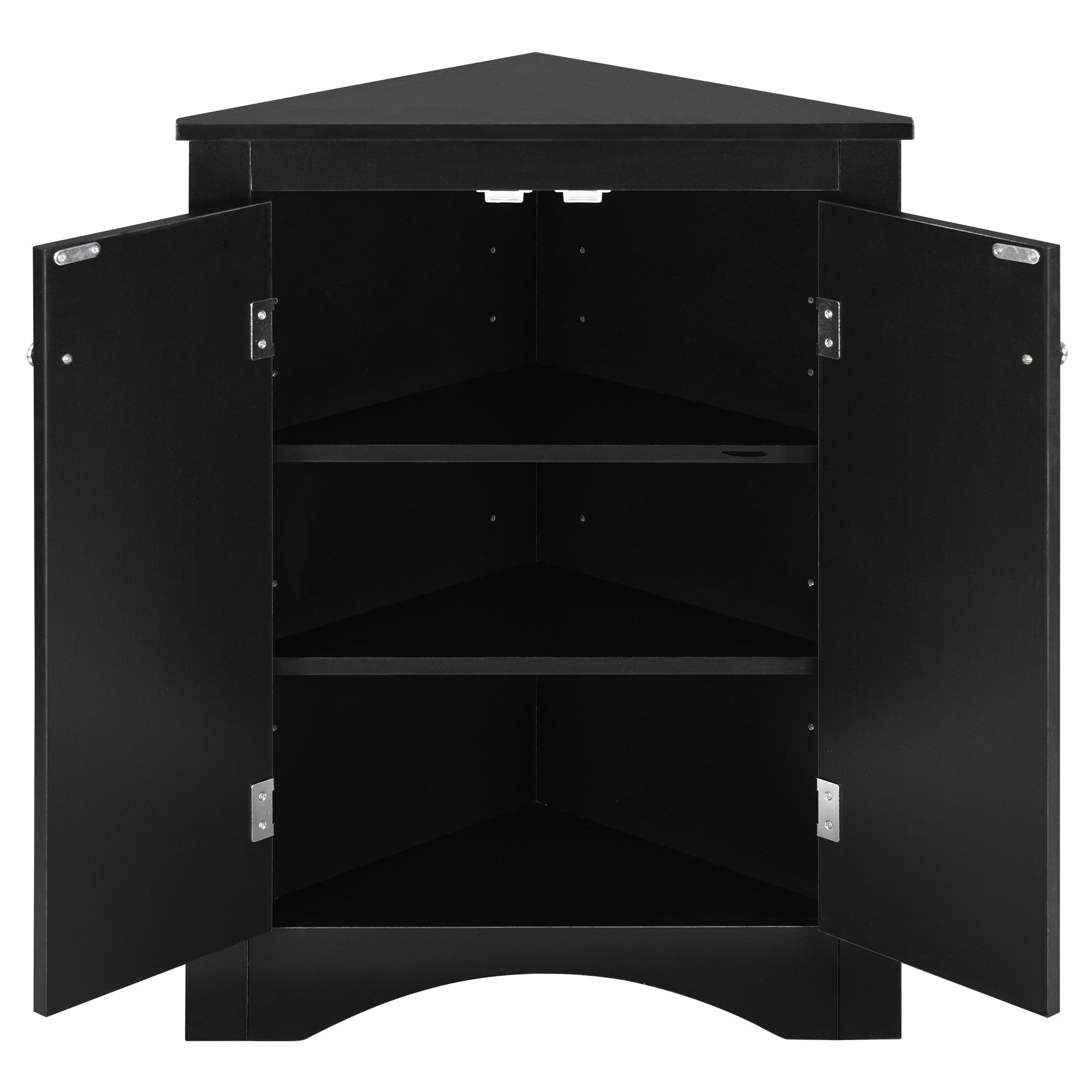 Meuble de rangement triangulaire noir pour salle de bain avec étagères réglables, meuble de sol autoportant pour cuisine