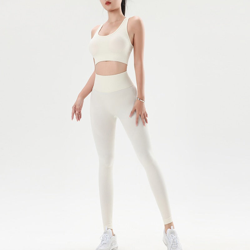 Ensemble de sport et de fitness, pantalon de yoga raffermissant le ventre et rehaussant les fesses, soutien-gorge et gilet de course taille haute antichoc