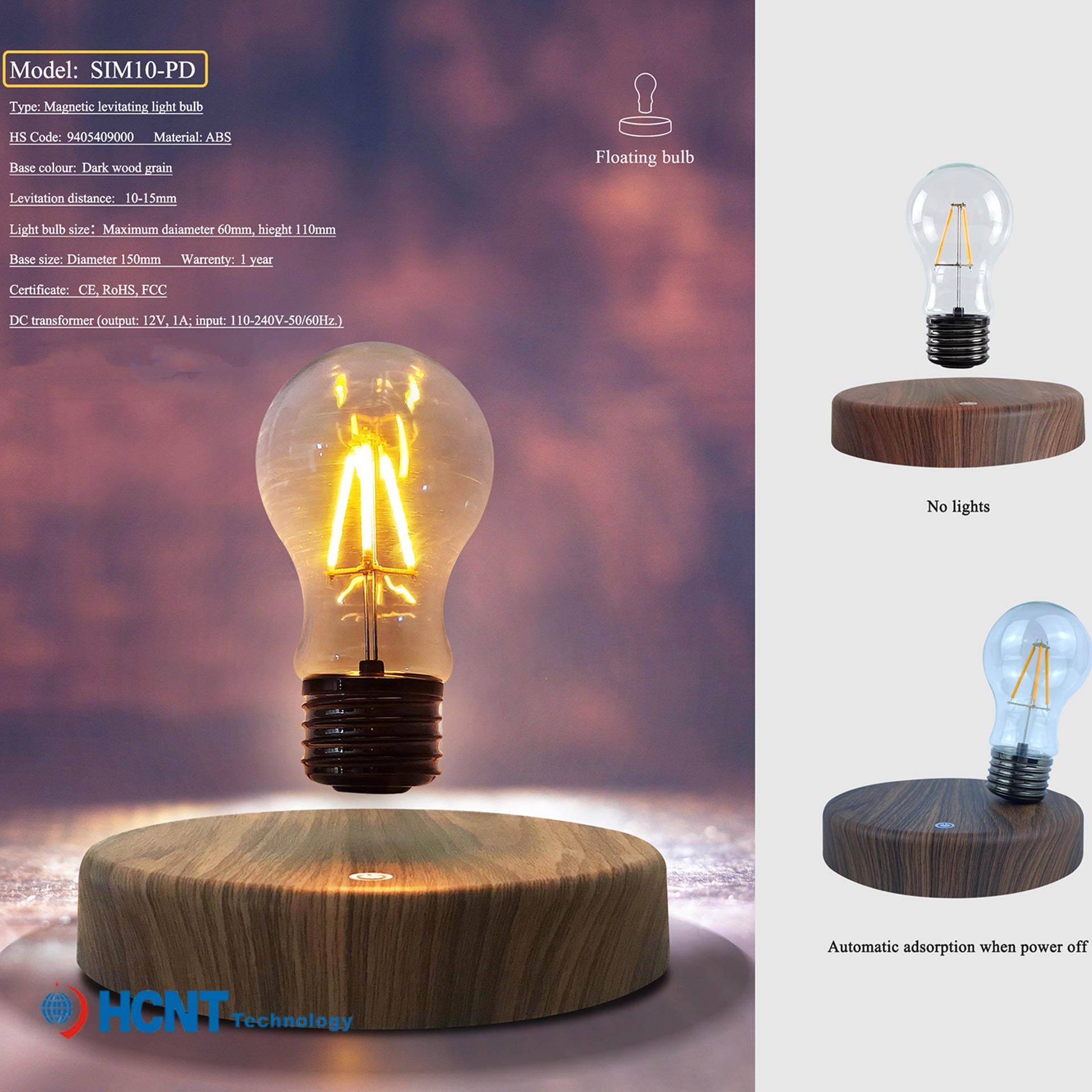 Ampoule à lévitation magnétique imitation bois, veilleuse, décoration de chevet, lampe de table, cadeau d'anniversaire créatif pour petite amie