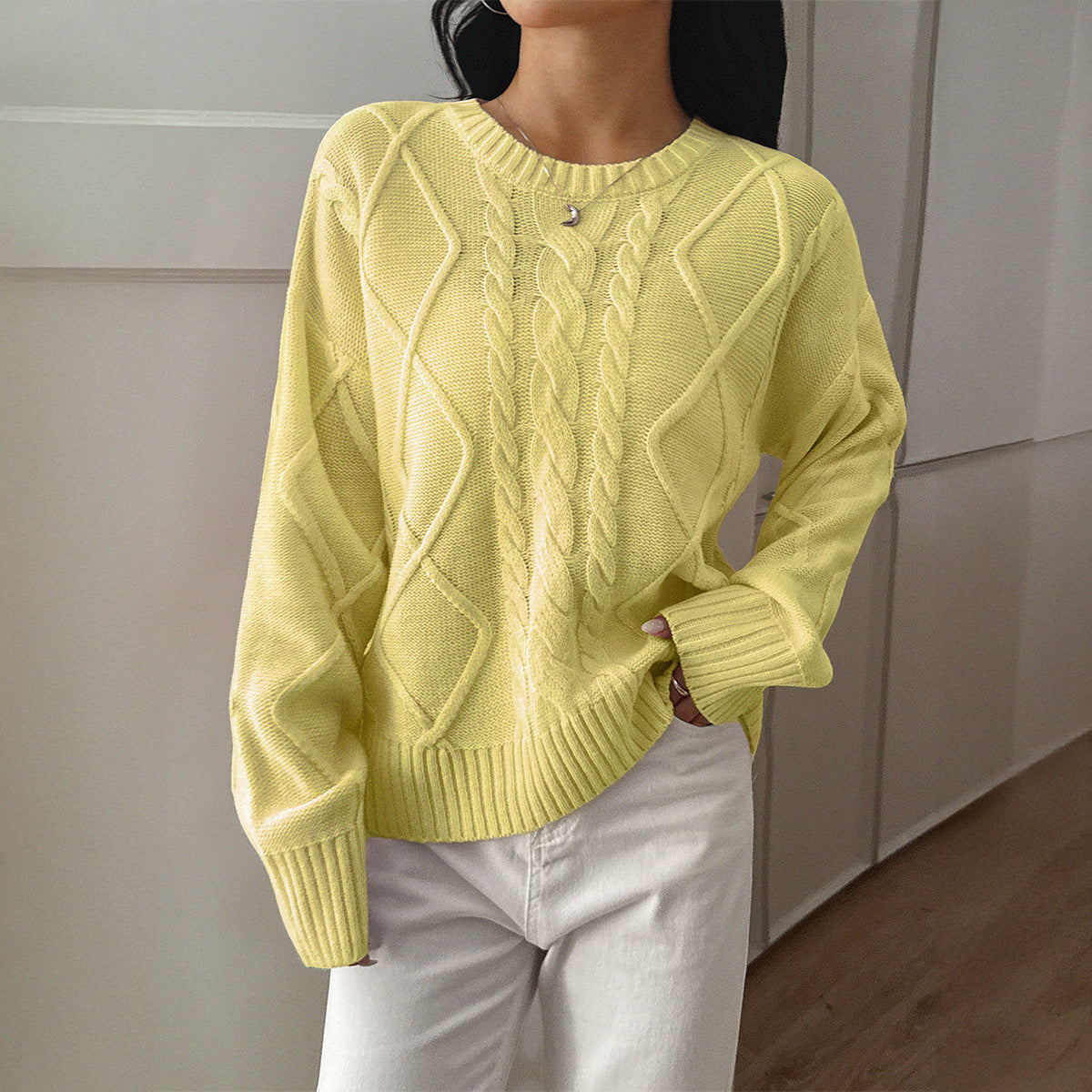 Y2K Hot Girl Solid Color Sweater Long Sleeve Woolen Fabric