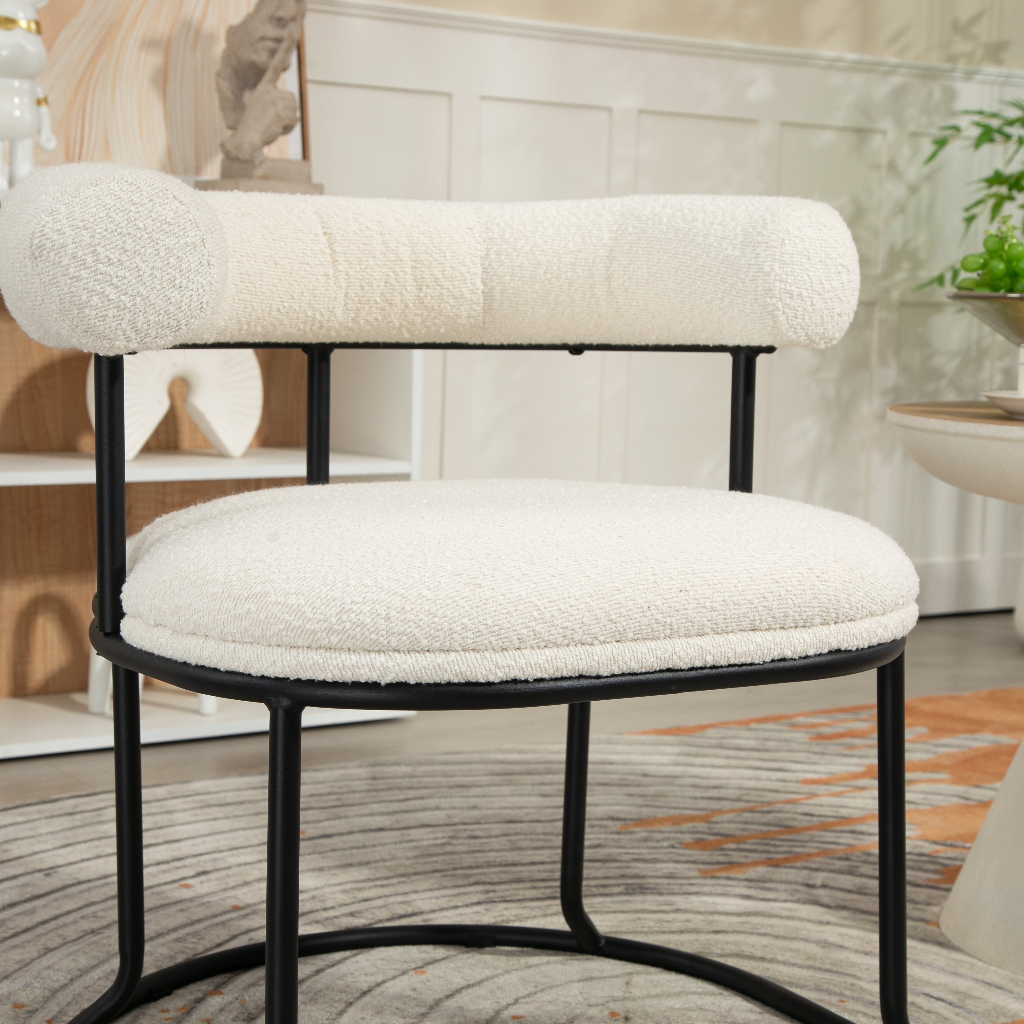 Ensemble de deux chaises de salle à manger COOLCOOL Boucle, chaise médiévale moderne à dossier incurvé, coussin rond (Boucle beige)